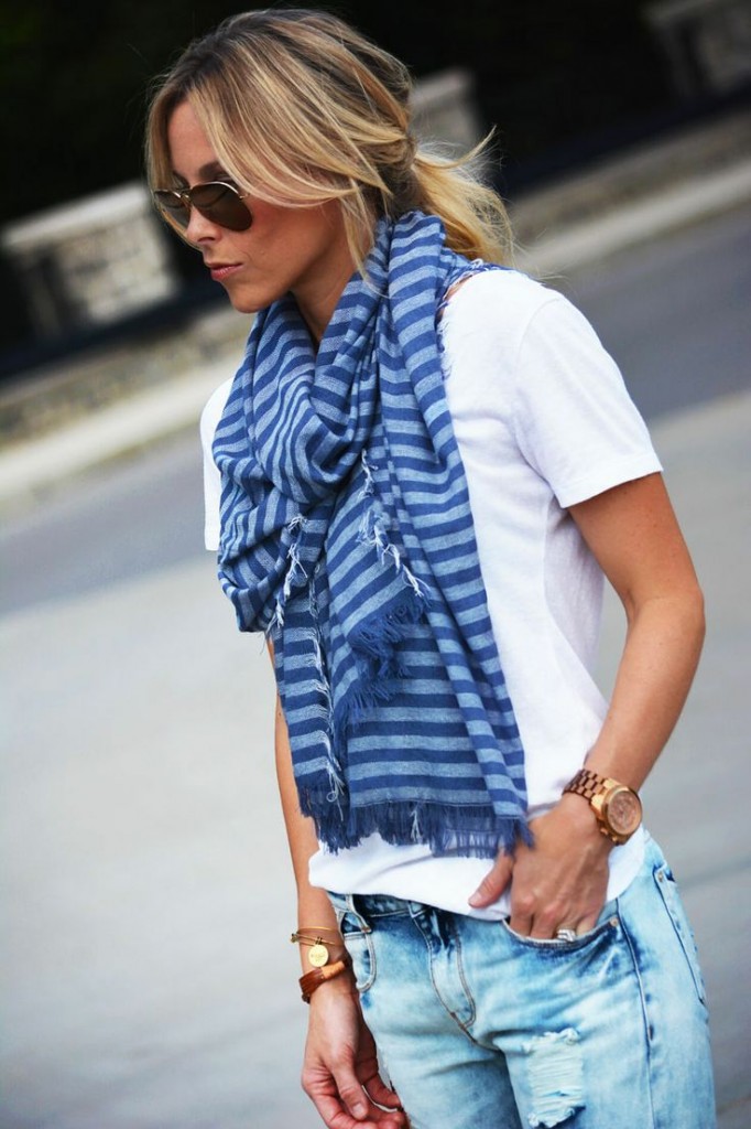 White Tee and Printed Scarf