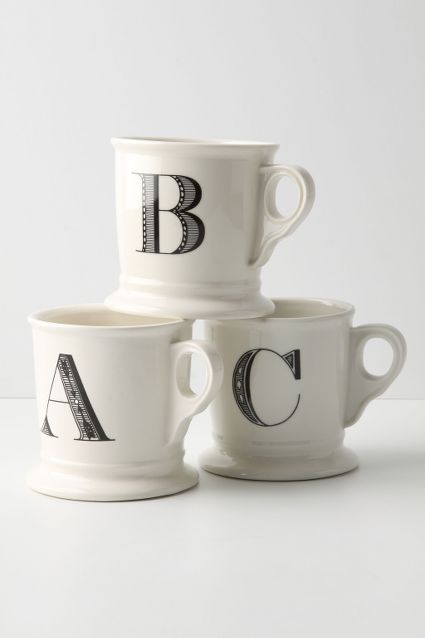 anthropologie monogram coffee mug classic white